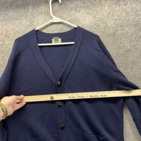 LL Bean Sweater Mens XL Navy Lambswool Cardigan V Neck Button Pockets Warm Knit - Picture 3 of 10